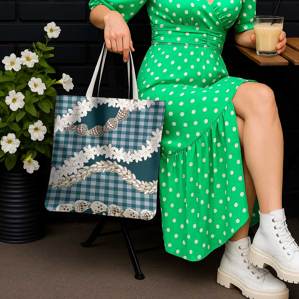 Dark Cyan Hawaii Tiare and Shell Lei Tote Bag Hawaiian Palaka Luxury Vibes - Polynesian Pride