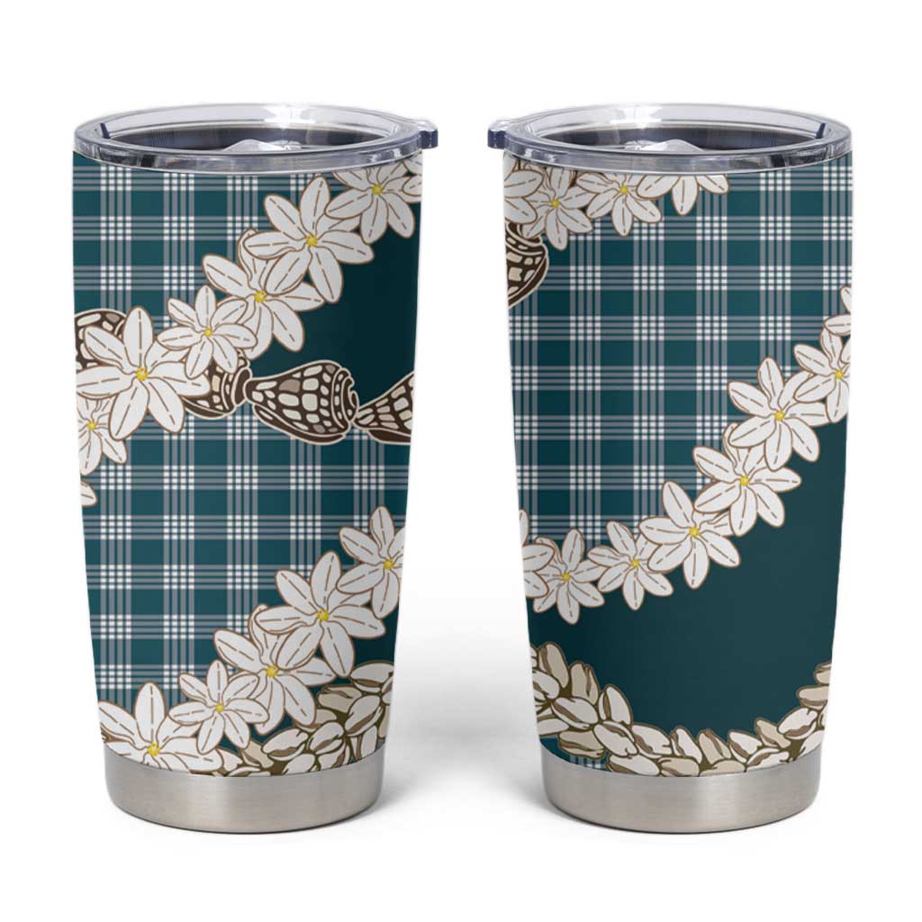 Dark Cyan Hawaii Tiare and Shell Lei Tumbler Cup Hawaiian Palaka Luxury Vibes - Polynesian Pride