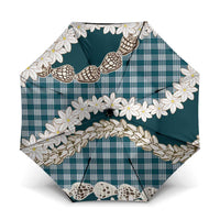 Dark Cyan Hawaii Tiare and Shell Lei Umbrella Hawaiian Palaka Luxury Vibes LT14 One Size Folded 11.42 inch Opened Diameter 37.4 inch Dark Cyan - Polynesian Pride