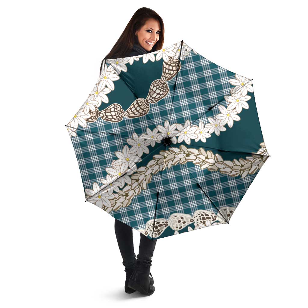 Dark Cyan Hawaii Tiare and Shell Lei Umbrella Hawaiian Palaka Luxury Vibes LT14 - Polynesian Pride