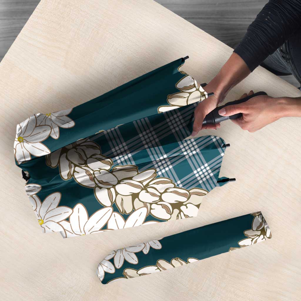 Dark Cyan Hawaii Tiare and Shell Lei Umbrella Hawaiian Palaka Luxury Vibes LT14 - Polynesian Pride