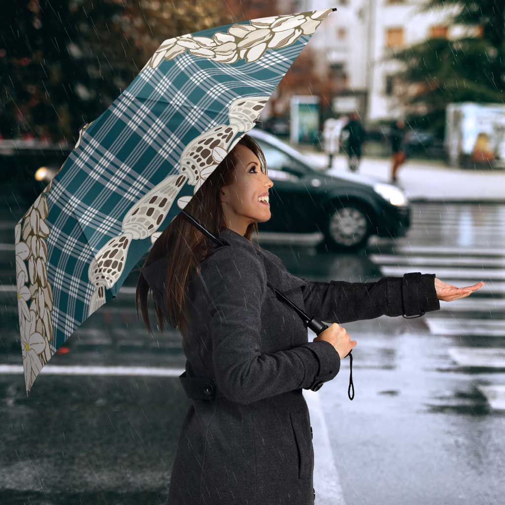 Dark Cyan Hawaii Tiare and Shell Lei Umbrella Hawaiian Palaka Luxury Vibes LT14 - Polynesian Pride