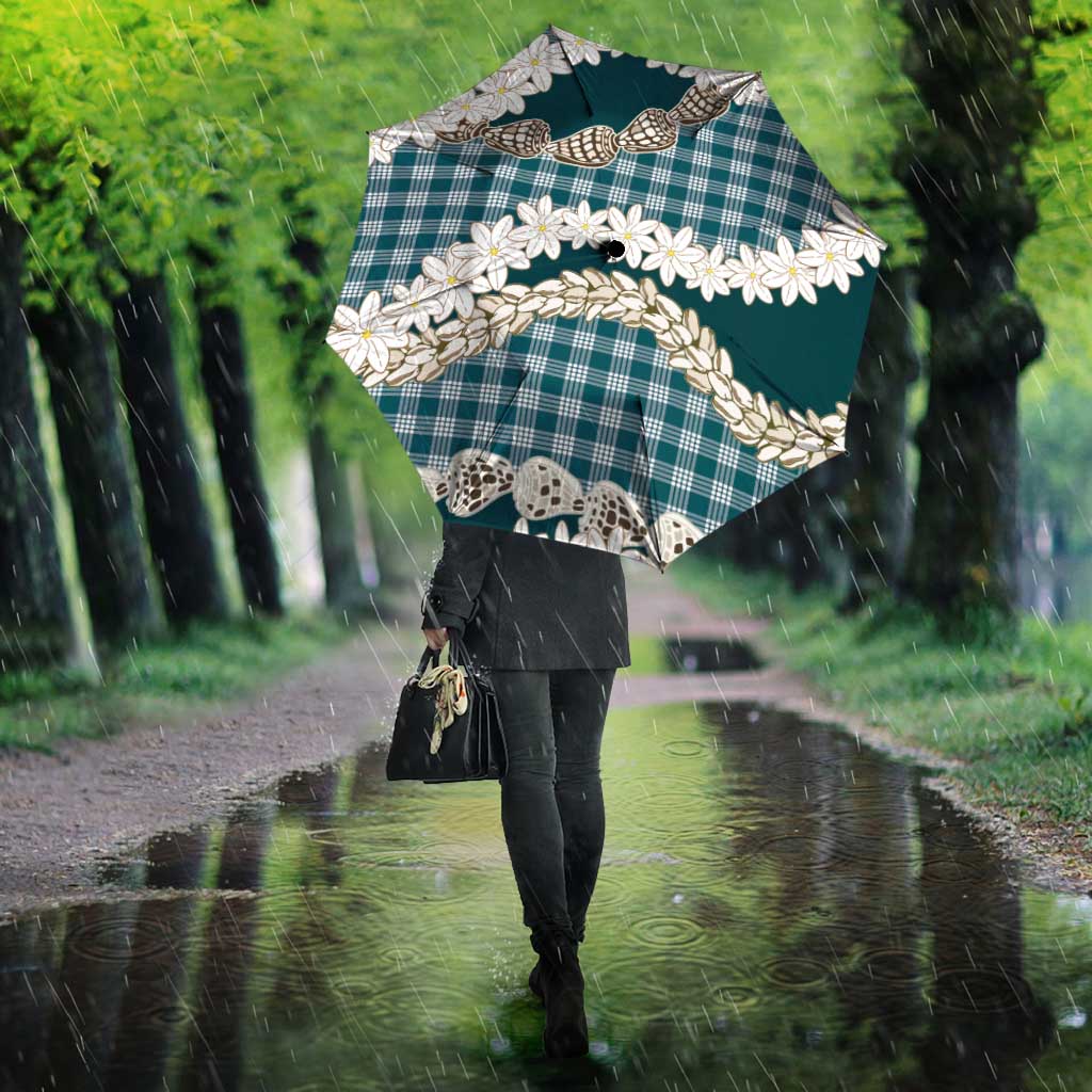 Dark Cyan Hawaii Tiare and Shell Lei Umbrella Hawaiian Palaka Luxury Vibes LT14 - Polynesian Pride