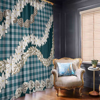 Dark Cyan Hawaii Tiare and Shell Lei Window Curtain Hawaiian Palaka Luxury Vibes - Polynesian Pride