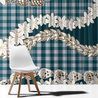 Dark Cyan Hawaii Tiare and Shell Lei Window Curtain Hawaiian Palaka Luxury Vibes - Polynesian Pride