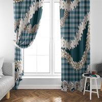 Dark Cyan Hawaii Tiare and Shell Lei Window Curtain Hawaiian Palaka Luxury Vibes - Polynesian Pride