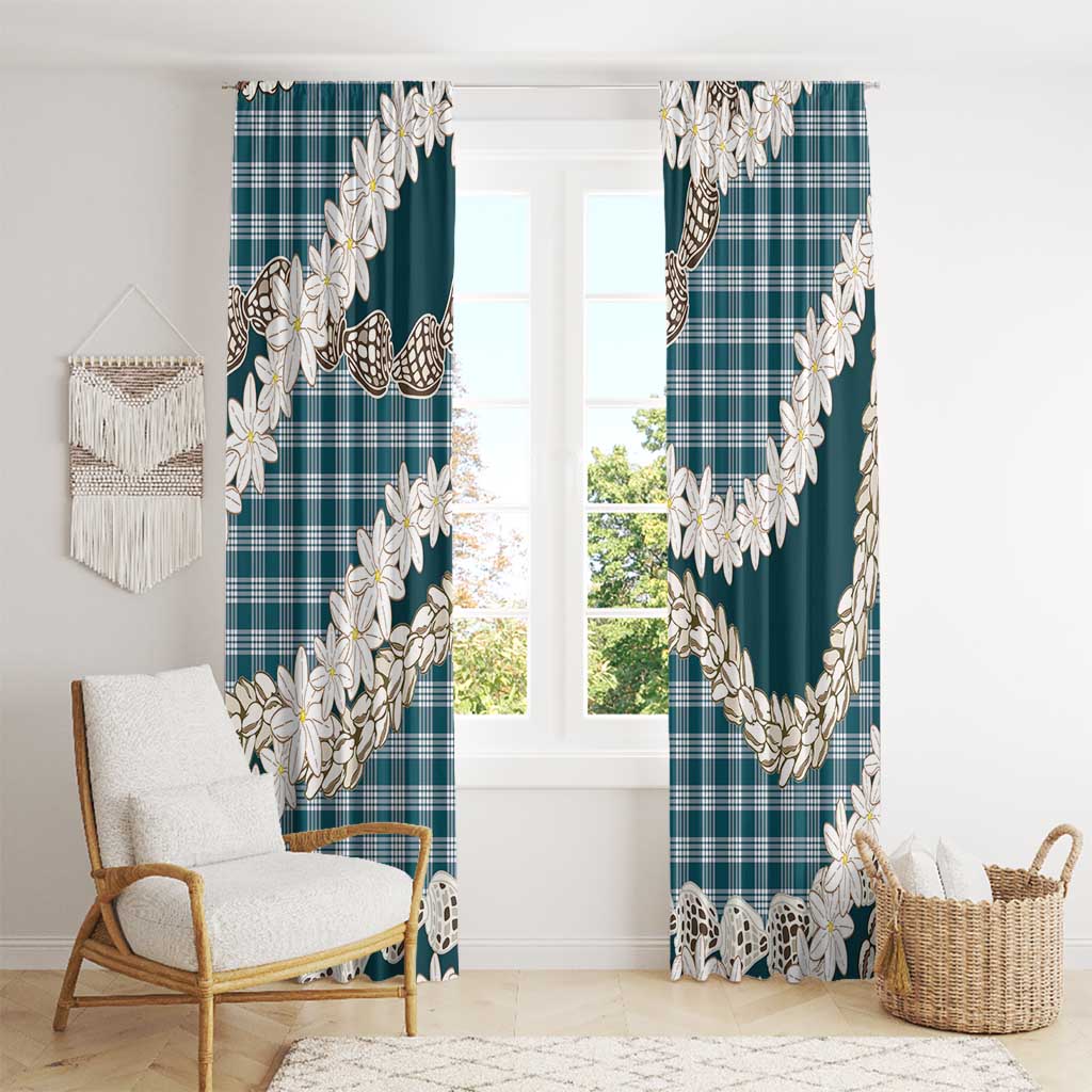 Dark Cyan Hawaii Tiare and Shell Lei Window Curtain Hawaiian Palaka Luxury Vibes - Polynesian Pride