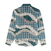 Dark Cyan Hawaii Tiare and Shell Lei Women Casual Shirt Hawaiian Palaka Luxury Vibes - Polynesian Pride