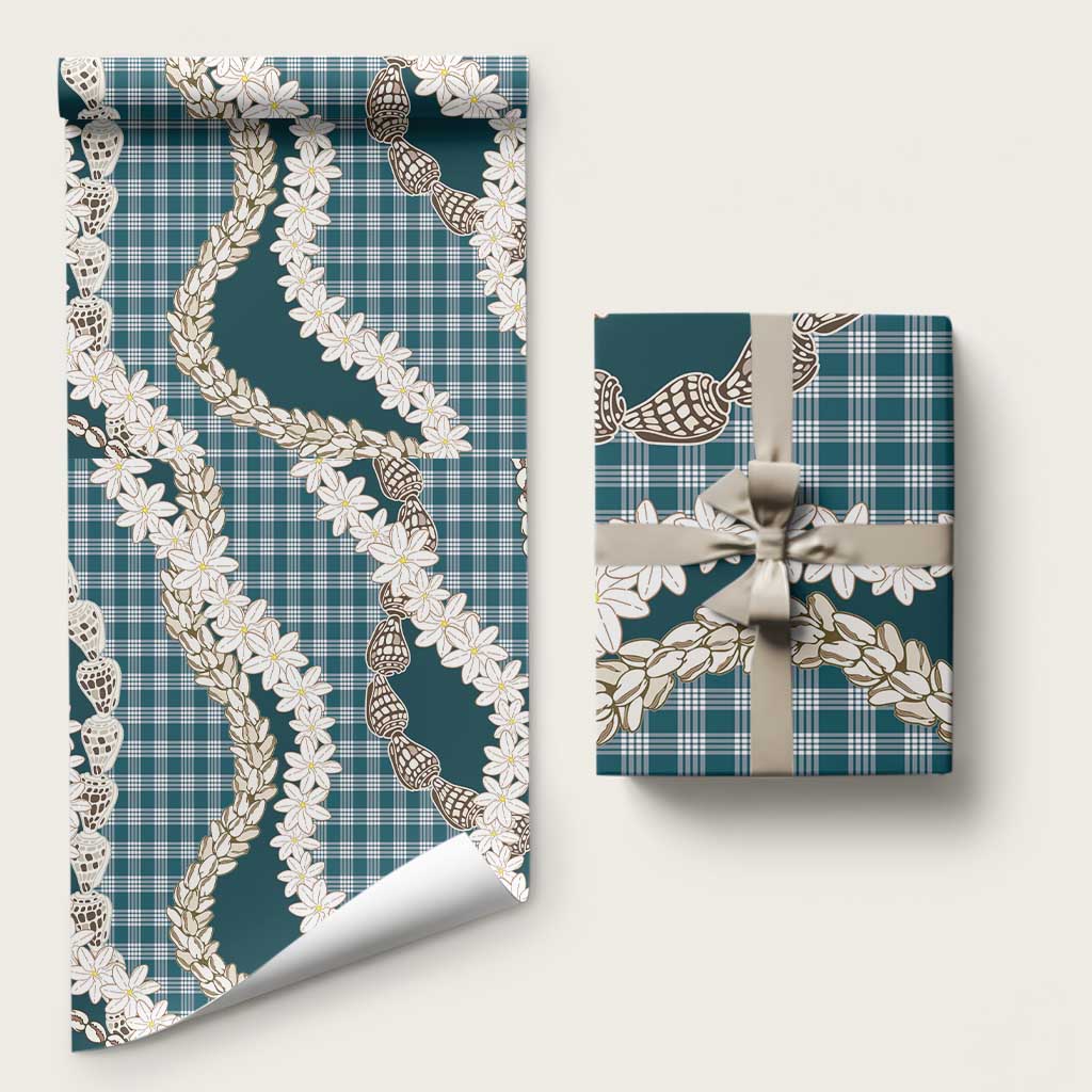 Dark Cyan Hawaii Tiare and Shell Lei Wrapping Paper Hawaiian Palaka Luxury Vibes LT14 58" × 23" Dark Cyan - Polynesian Pride