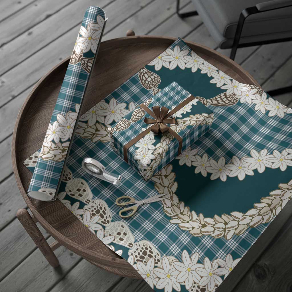 Dark Cyan Hawaii Tiare and Shell Lei Wrapping Paper Hawaiian Palaka Luxury Vibes LT14 - Polynesian Pride