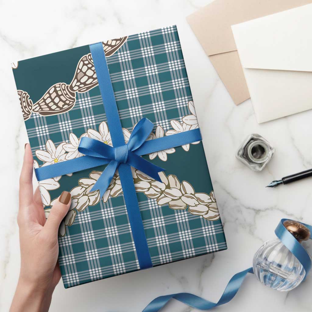 Dark Cyan Hawaii Tiare and Shell Lei Wrapping Paper Hawaiian Palaka Luxury Vibes LT14 - Polynesian Pride