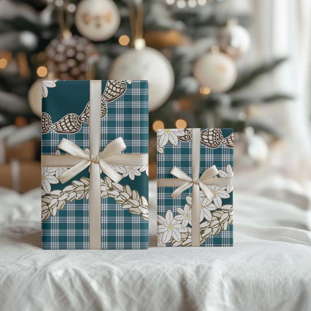 Dark Cyan Hawaii Tiare and Shell Lei Wrapping Paper Hawaiian Palaka Luxury Vibes LT14 - Polynesian Pride