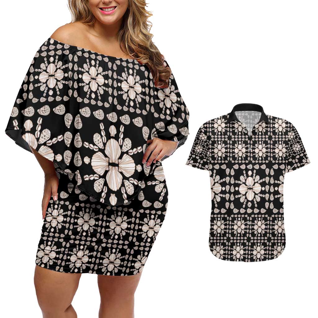 Aloha Hawaii Shell Quilt Couples Matching Off Shoulder Short Dress and Hawaiian Shirt Seamless Style - Polynesian Pride