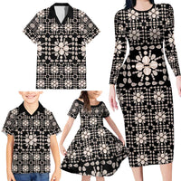 Aloha Hawaii Shell Quilt Family Matching Long Sleeve Bodycon Dress and Hawaiian Shirt Seamless Style - Polynesian Pride