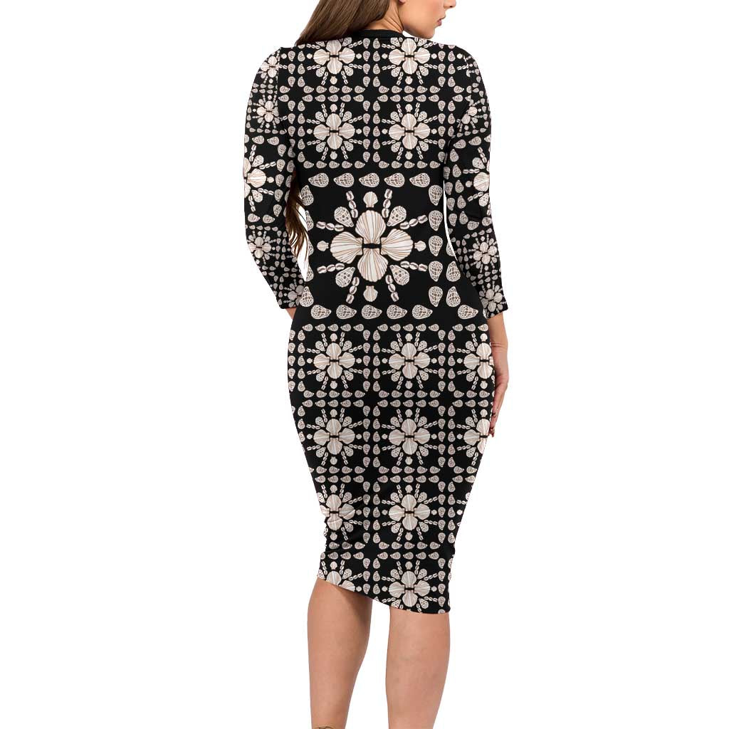 Aloha Hawaii Shell Quilt Long Sleeve Bodycon Dress Seamless Style - Polynesian Pride