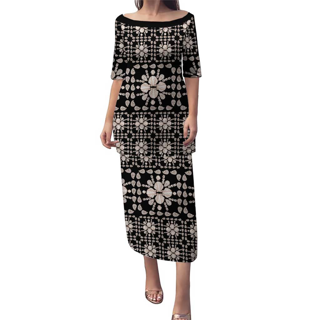 Aloha Hawaii Shell Quilt Puletasi Seamless Style LT14 Long Dress Black - Polynesian Pride