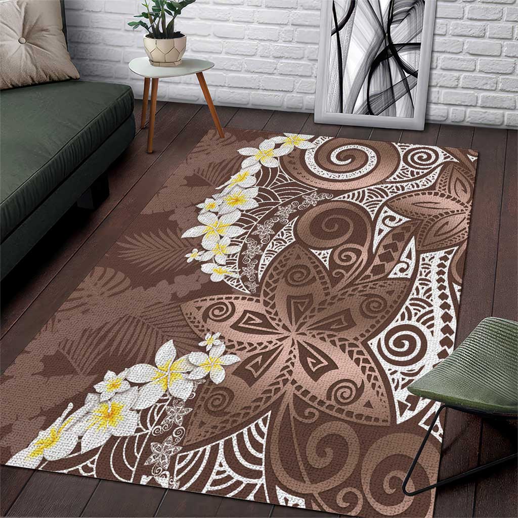 Mocha Mousse Polynesian Tribal Frangipani Tropical Vibe Area Rug