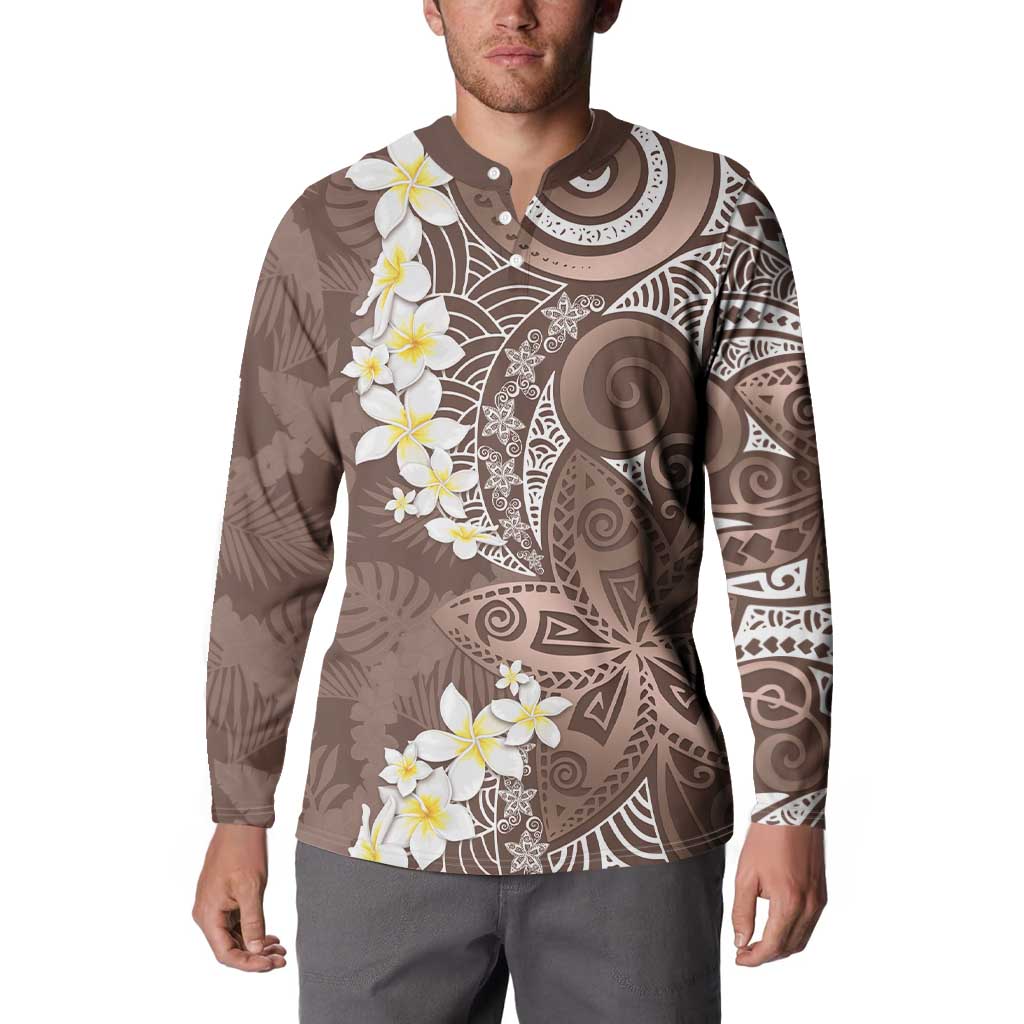 Mocha Mousse Polynesian Tribal Frangipani Tropical Vibe Button Sweatshirt LT14 - Polynesian Pride