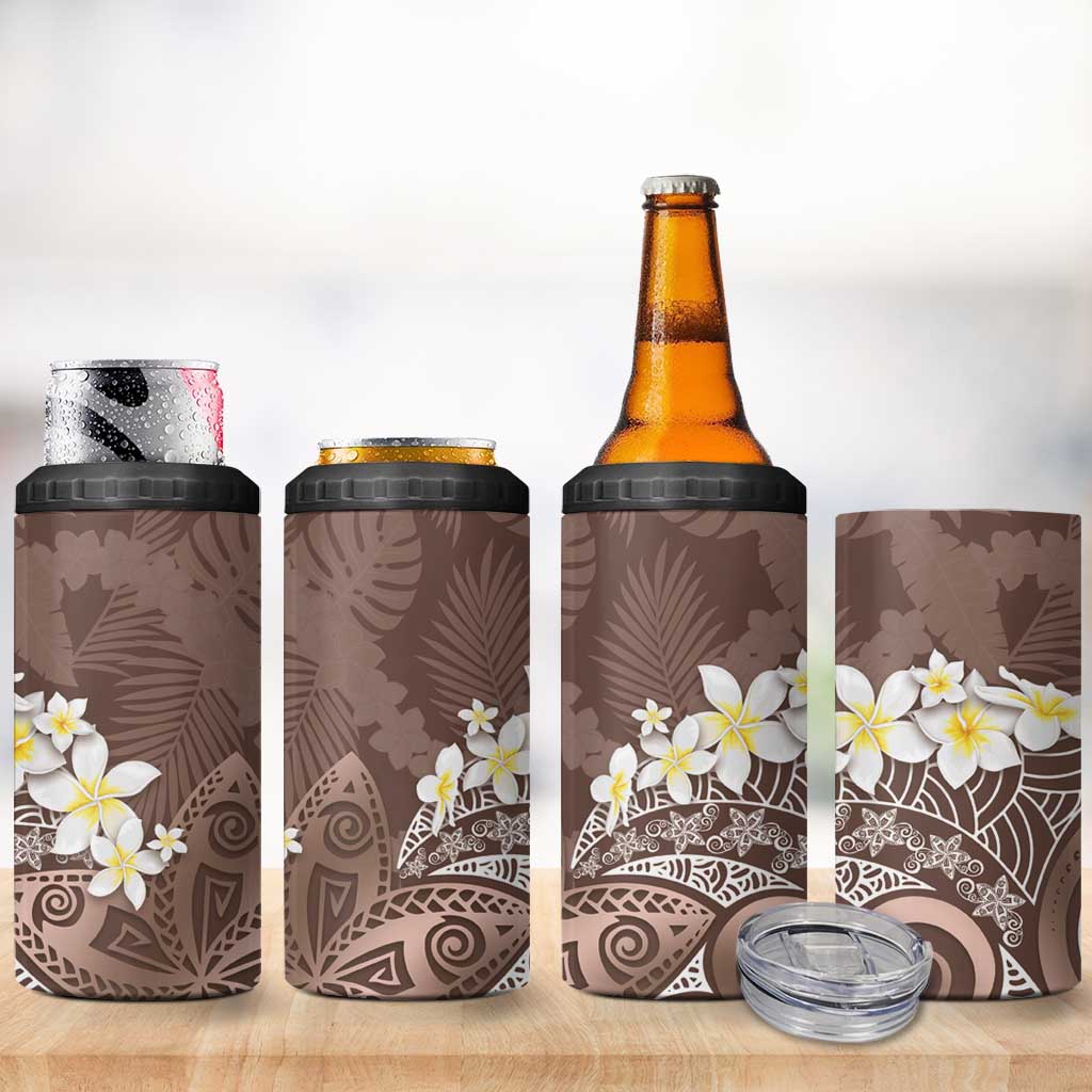 Mocha Mousse Polynesian Tribal Frangipani Tropical Vibe 4 in 1 Can Cooler Tumbler LT14 - Polynesian Pride