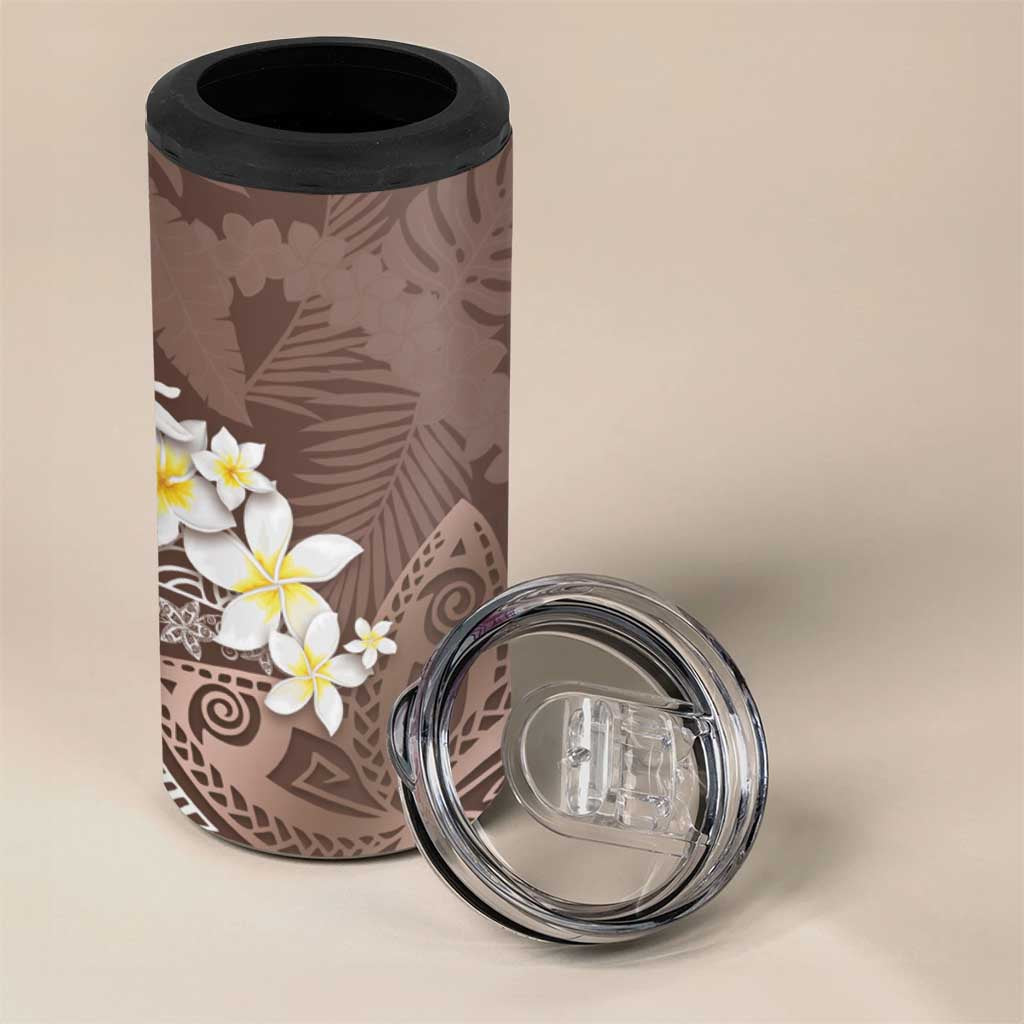 Mocha Mousse Polynesian Tribal Frangipani Tropical Vibe 4 in 1 Can Cooler Tumbler LT14 - Polynesian Pride