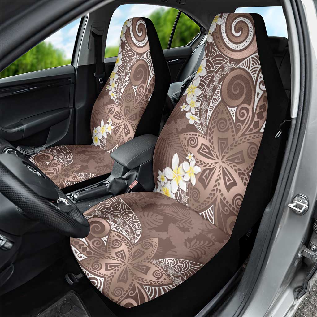 Mocha Mousse Polynesian Tribal Frangipani Tropical Vibe Car Seat Cover
