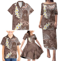 Mocha Mousse Polynesian Tribal Frangipani Tropical Vibe Family Matching Puletasi and Hawaiian Shirt