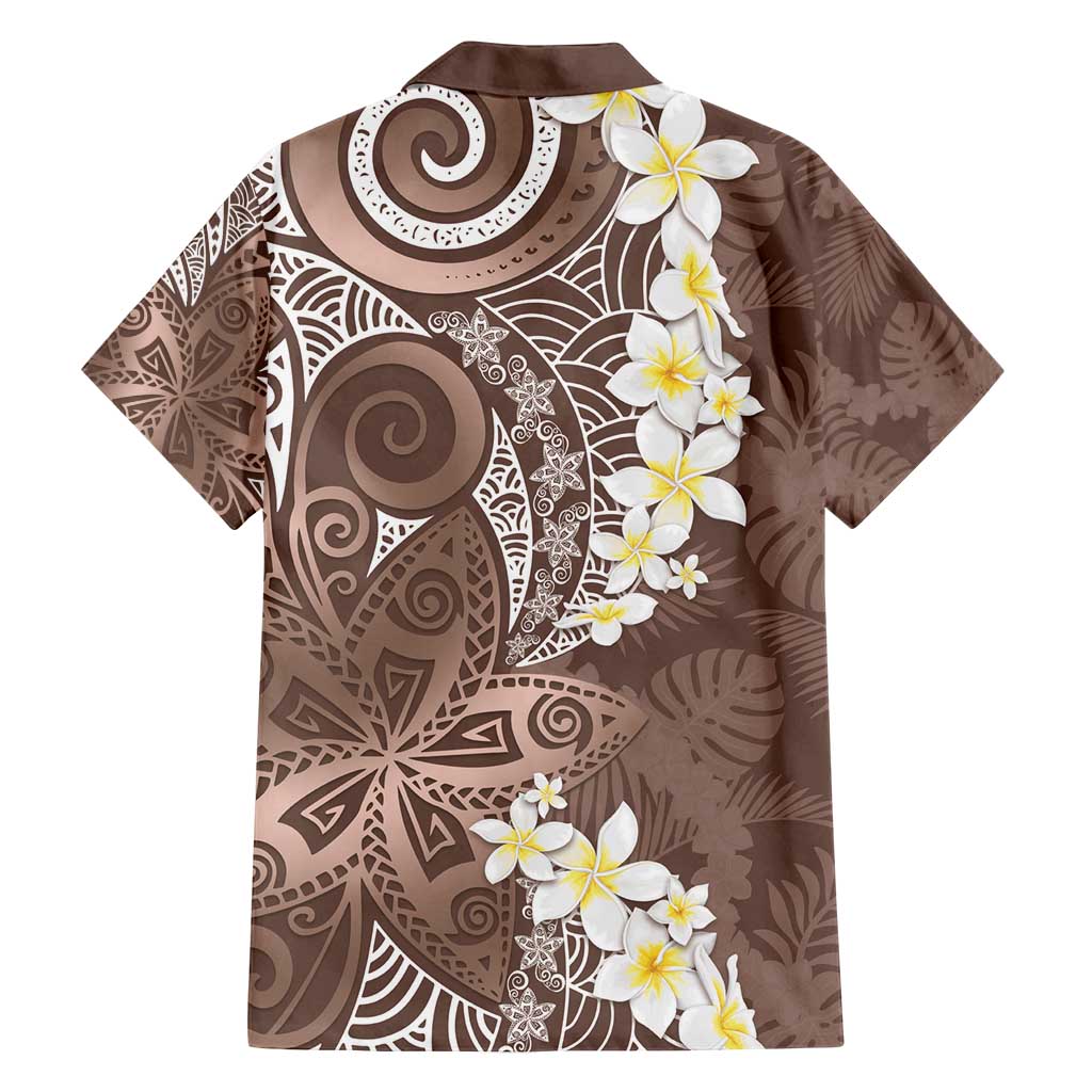 Mocha Mousse Polynesian Tribal Frangipani Tropical Vibe Family Matching Puletasi and Hawaiian Shirt