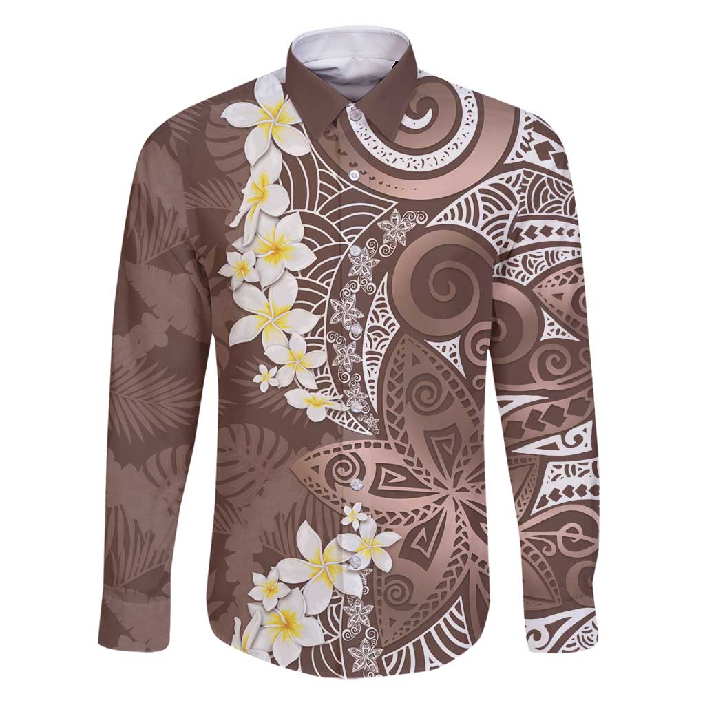 Mocha Mousse Polynesian Tribal Frangipani Tropical Vibe Family Matching Puletasi and Hawaiian Shirt