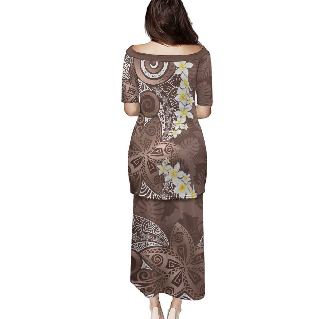Mocha Mousse Polynesian Tribal Frangipani Tropical Vibe Family Matching Puletasi and Hawaiian Shirt
