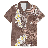Mocha Mousse Polynesian Tribal Frangipani Tropical Vibe Family Matching Short Sleeve Bodycon Dress and Hawaiian Shirt