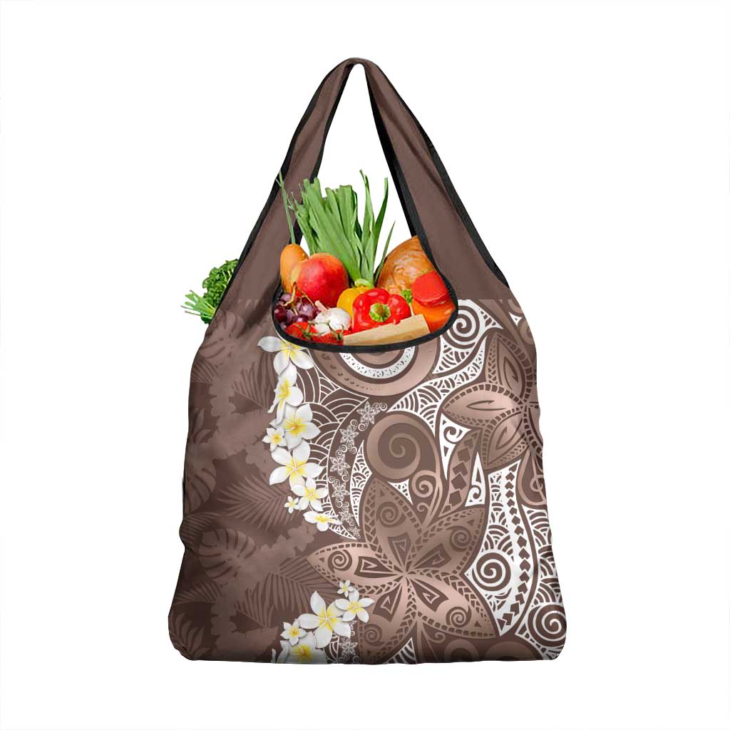 Mocha Mousse Polynesian Tribal Frangipani Tropical Vibe Grocery Bag LT14 1-pack One Size Mocha Mousse - Polynesian Pride