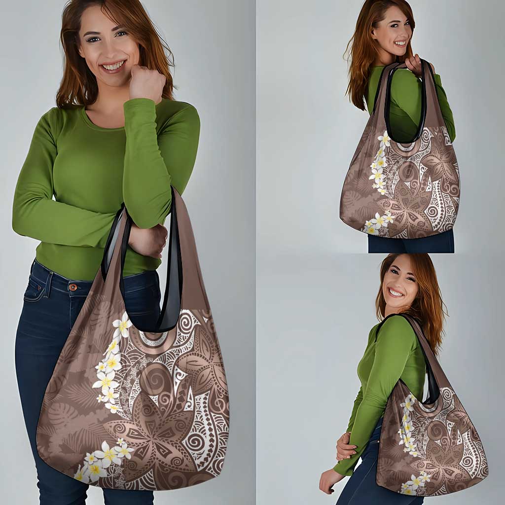 Mocha Mousse Polynesian Tribal Frangipani Tropical Vibe Grocery Bag LT14 - Polynesian Pride