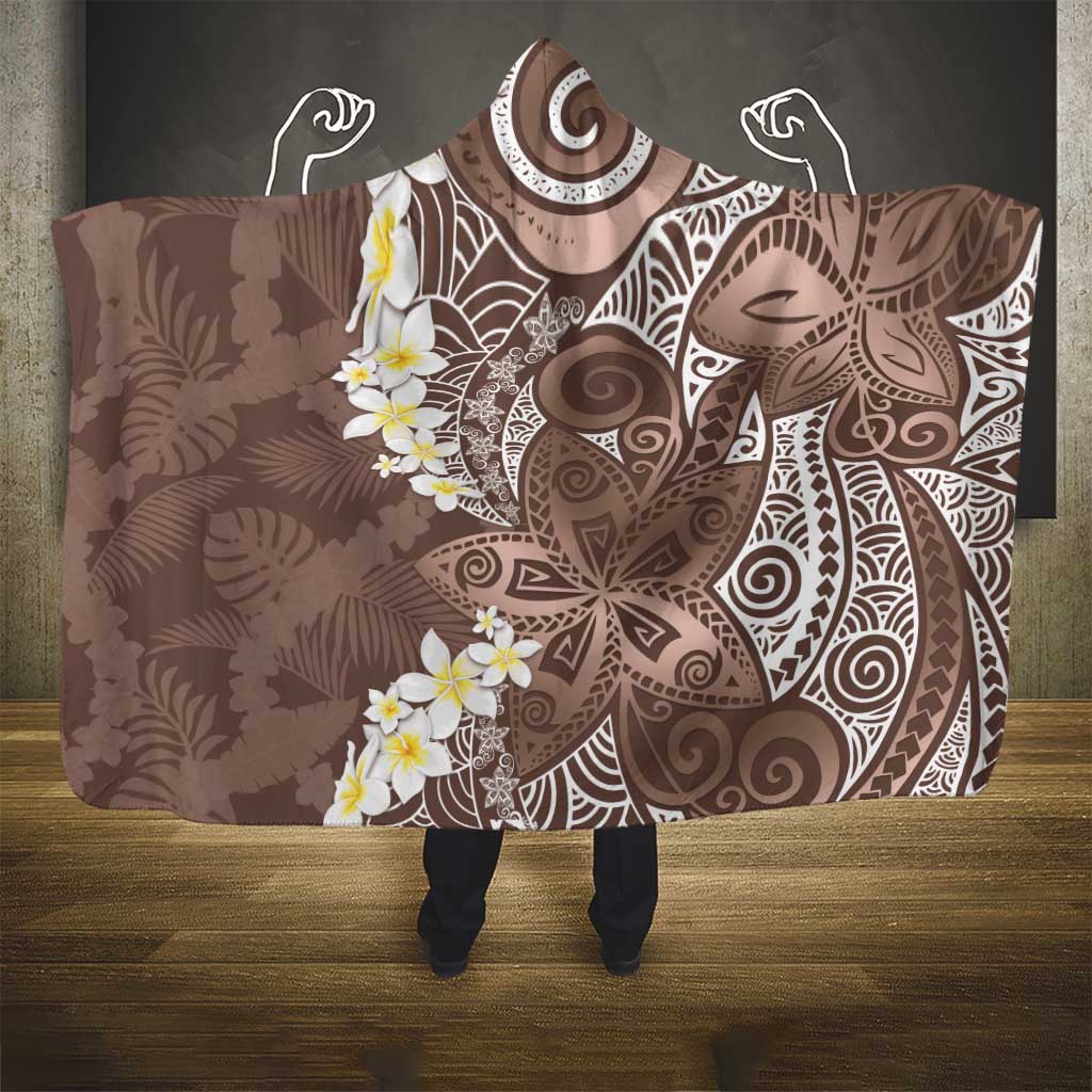 Mocha Mousse Polynesian Tribal Frangipani Tropical Vibe Hooded Blanket LT14 - Polynesian Pride