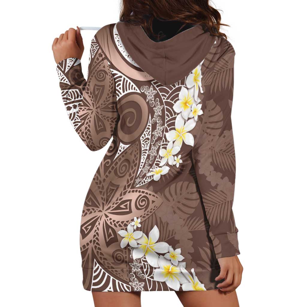Mocha Mousse Polynesian Tribal Frangipani Tropical Vibe Hoodie Dress LT14 - Polynesian Pride