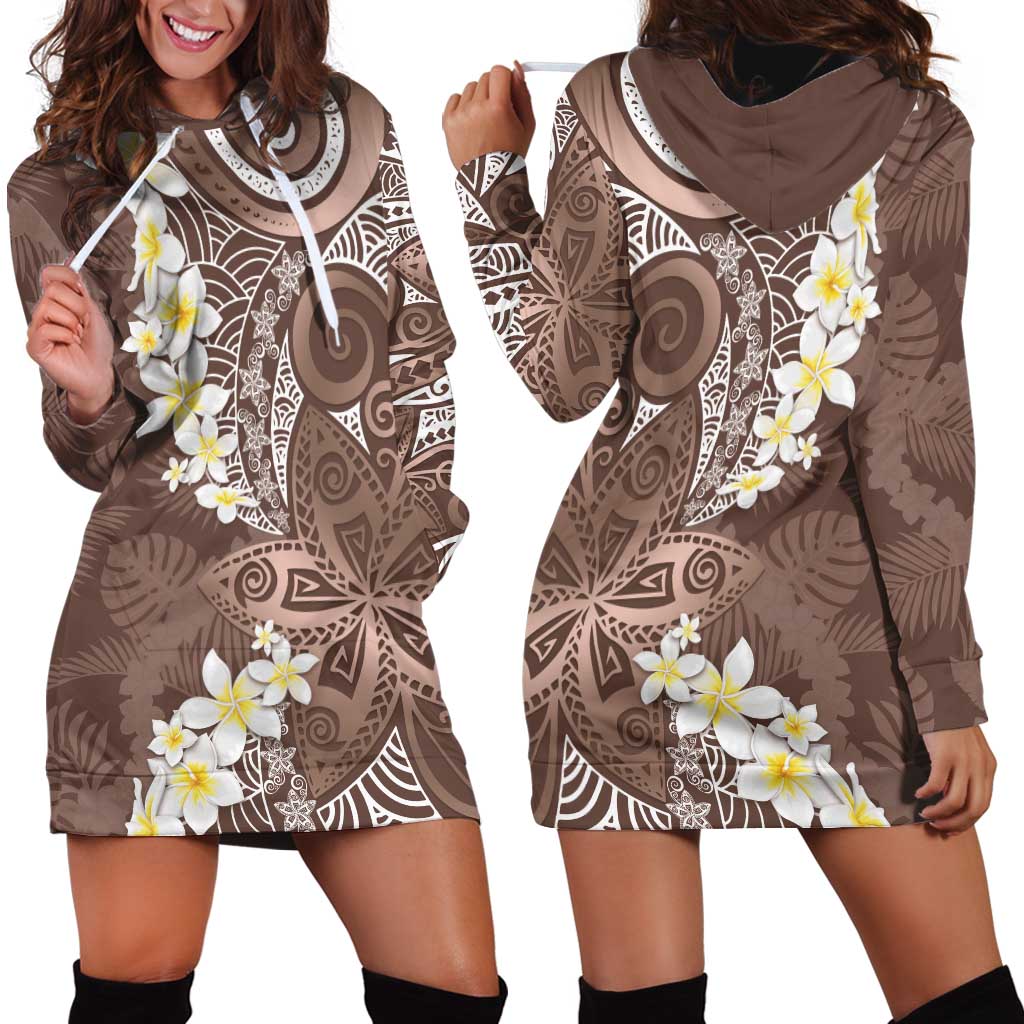 Mocha Mousse Polynesian Tribal Frangipani Tropical Vibe Hoodie Dress LT14 - Polynesian Pride