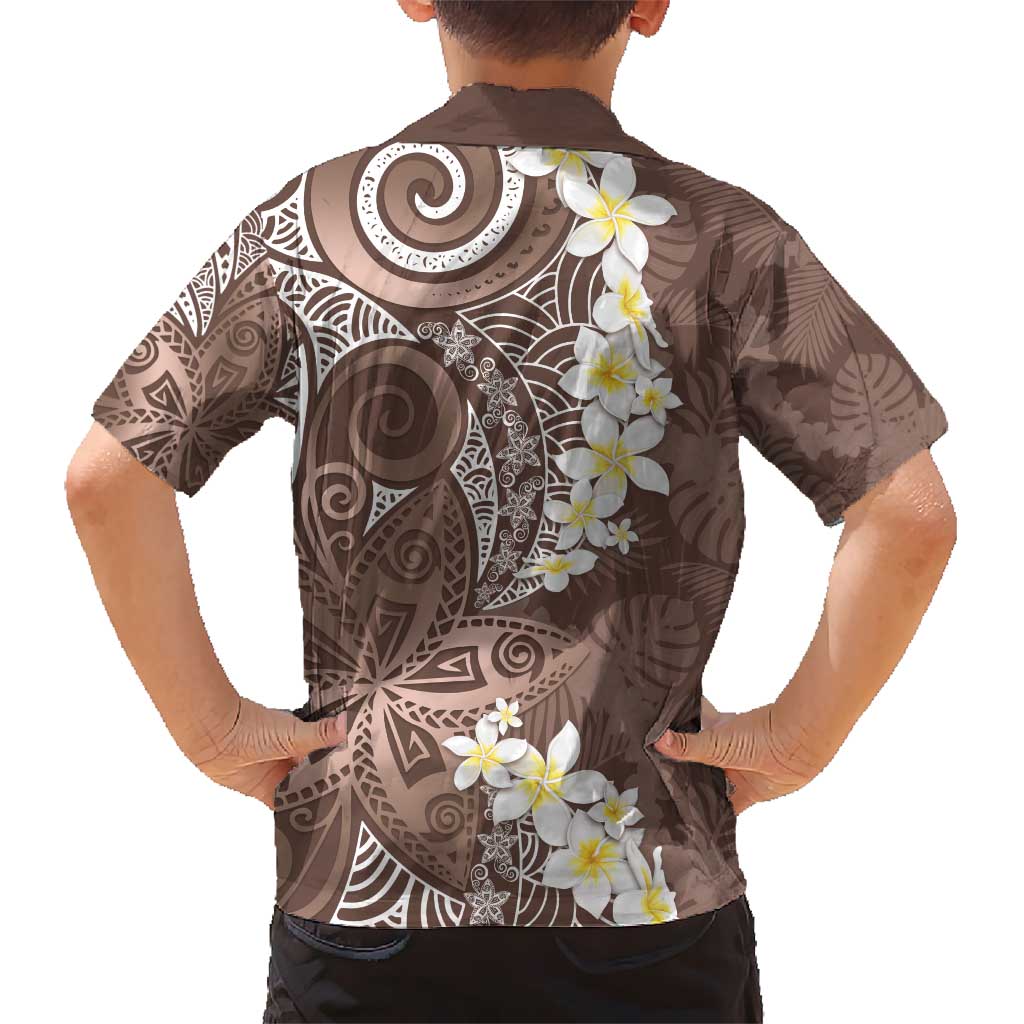 Mocha Mousse Polynesian Tribal Frangipani Tropical Vibe Kid Hawaiian Shirt