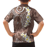 Mocha Mousse Polynesian Tribal Frangipani Tropical Vibe Kid Hawaiian Shirt