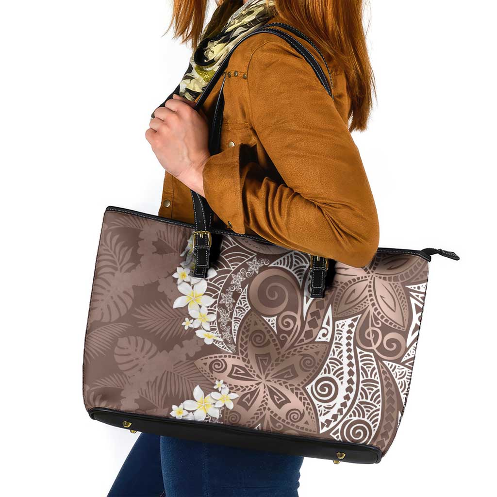 Mocha Mousse Polynesian Tribal Frangipani Tropical Vibe Leather Tote Bag LT14 Mocha Mousse - Polynesian Pride
