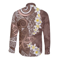 Mocha Mousse Polynesian Tribal Frangipani Tropical Vibe Long Sleeve Button Shirt LT14 - Polynesian Pride