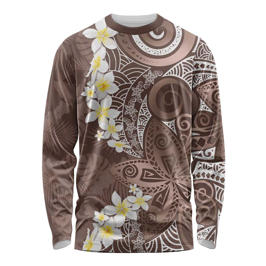 Mocha Mousse Polynesian Tribal Frangipani Tropical Vibe Long Sleeve Shirt LT14 Unisex Mocha Mousse - Polynesian Pride