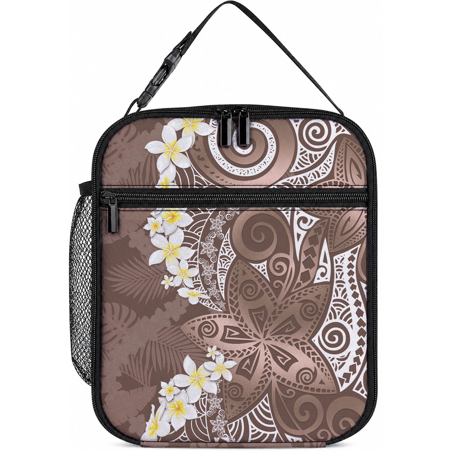 Mocha Mousse Polynesian Tribal Frangipani Tropical Vibe Lunch Bag LT14 10.2 × 8.3 × 4.3 inch Mocha Mousse - Polynesian Pride