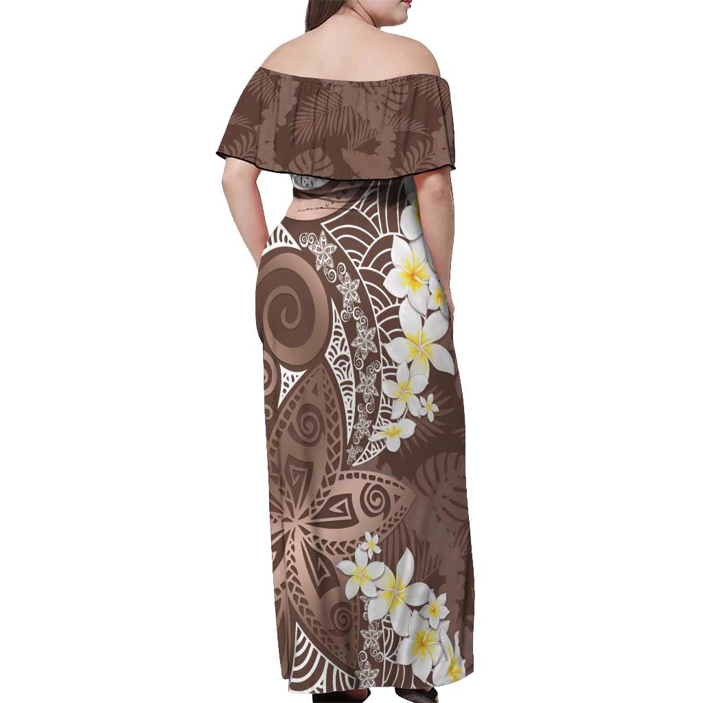 Mocha Mousse Polynesian Tribal Frangipani Tropical Vibe Off Shoulder Maxi Dress LT14 - Polynesian Pride