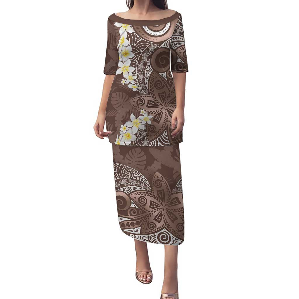 Mocha Mousse Polynesian Tribal Frangipani Tropical Vibe Puletasi LT14 Long Dress Mocha Mousse - Polynesian Pride