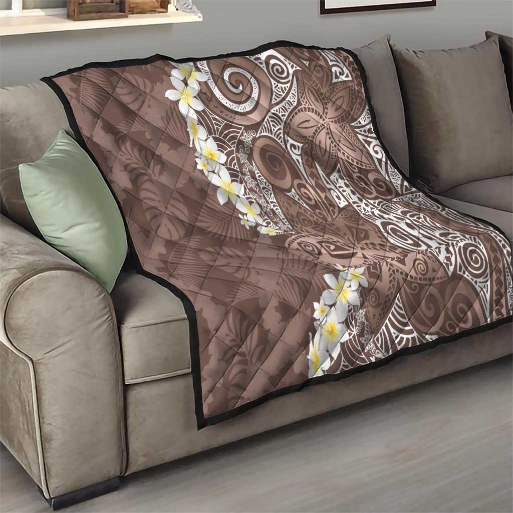 Mocha Mousse Polynesian Tribal Frangipani Tropical Vibe Quilt