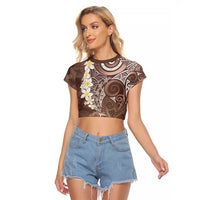Mocha Mousse Polynesian Tribal Frangipani Tropical Vibe Raglan Cropped T Shirt LT14 Female Mocha Mousse - Polynesian Pride