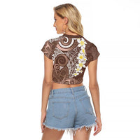 Mocha Mousse Polynesian Tribal Frangipani Tropical Vibe Raglan Cropped T Shirt LT14 - Polynesian Pride