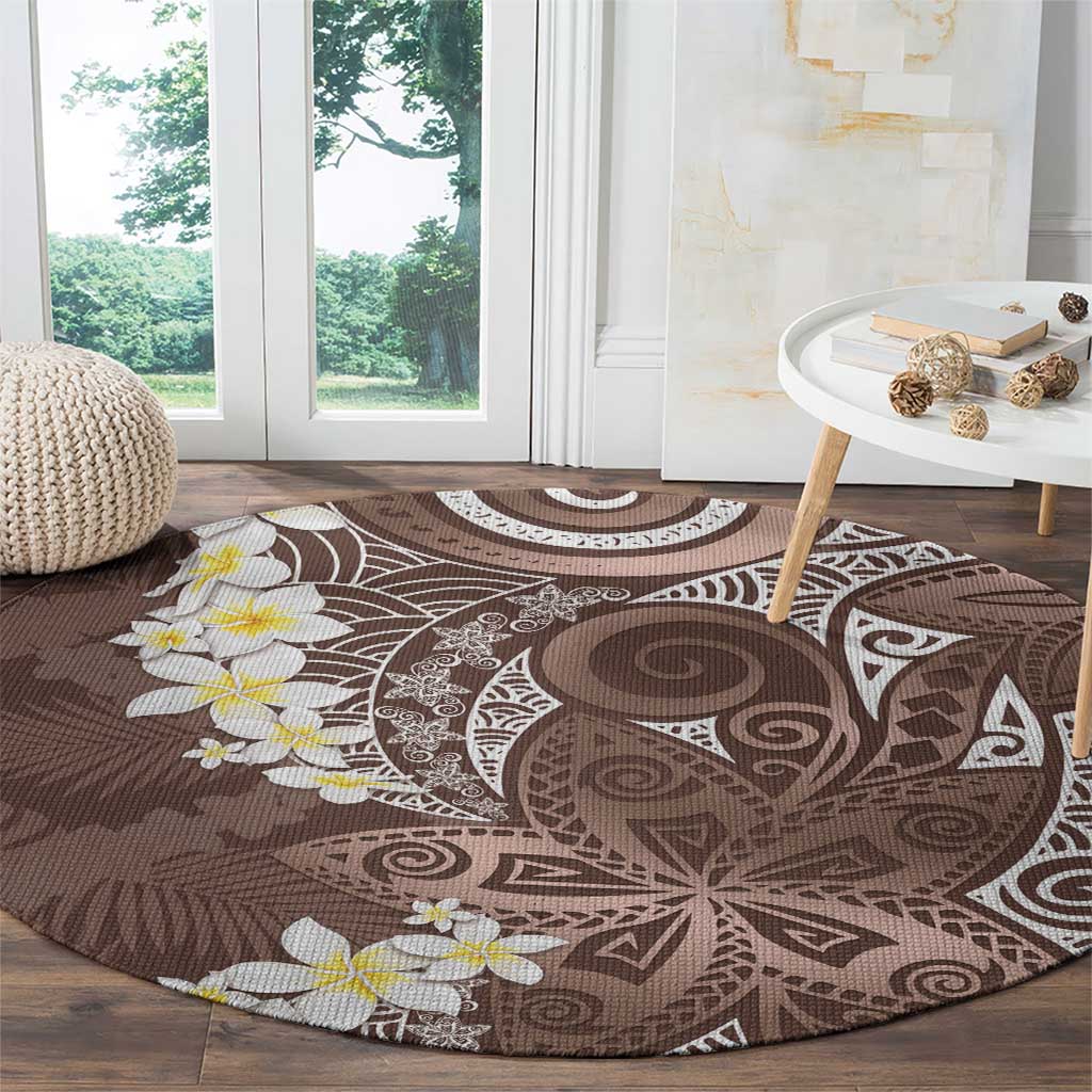 Mocha Mousse Polynesian Tribal Frangipani Tropical Vibe Round Carpet
