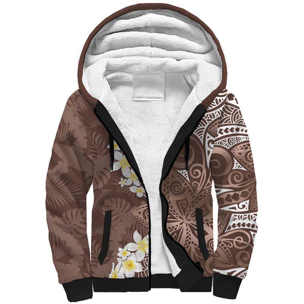Mocha Mousse Polynesian Tribal Frangipani Tropical Vibe Sherpa Hoodie LT14 Unisex Mocha Mousse - Polynesian Pride