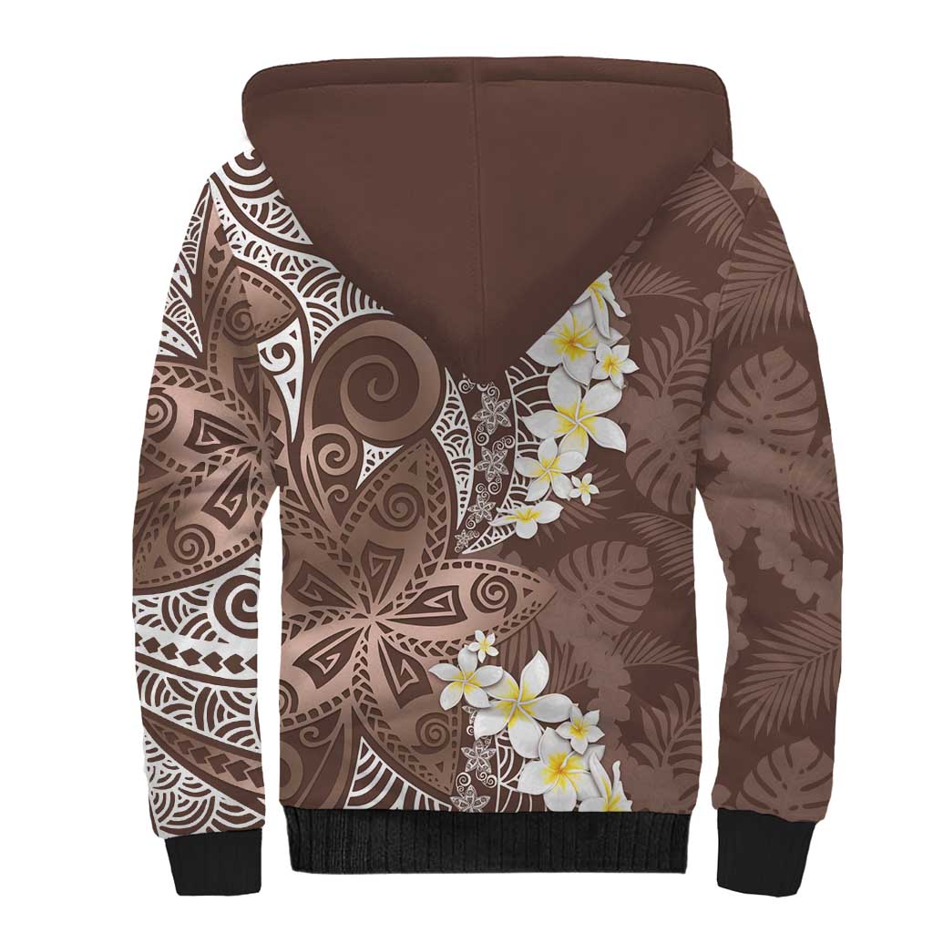 Mocha Mousse Polynesian Tribal Frangipani Tropical Vibe Sherpa Hoodie LT14 - Polynesian Pride