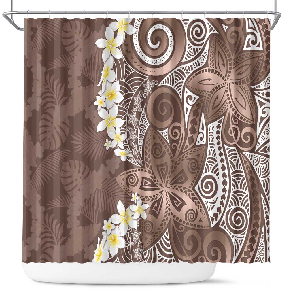 Mocha Mousse Polynesian Tribal Frangipani Tropical Vibe Shower Curtain